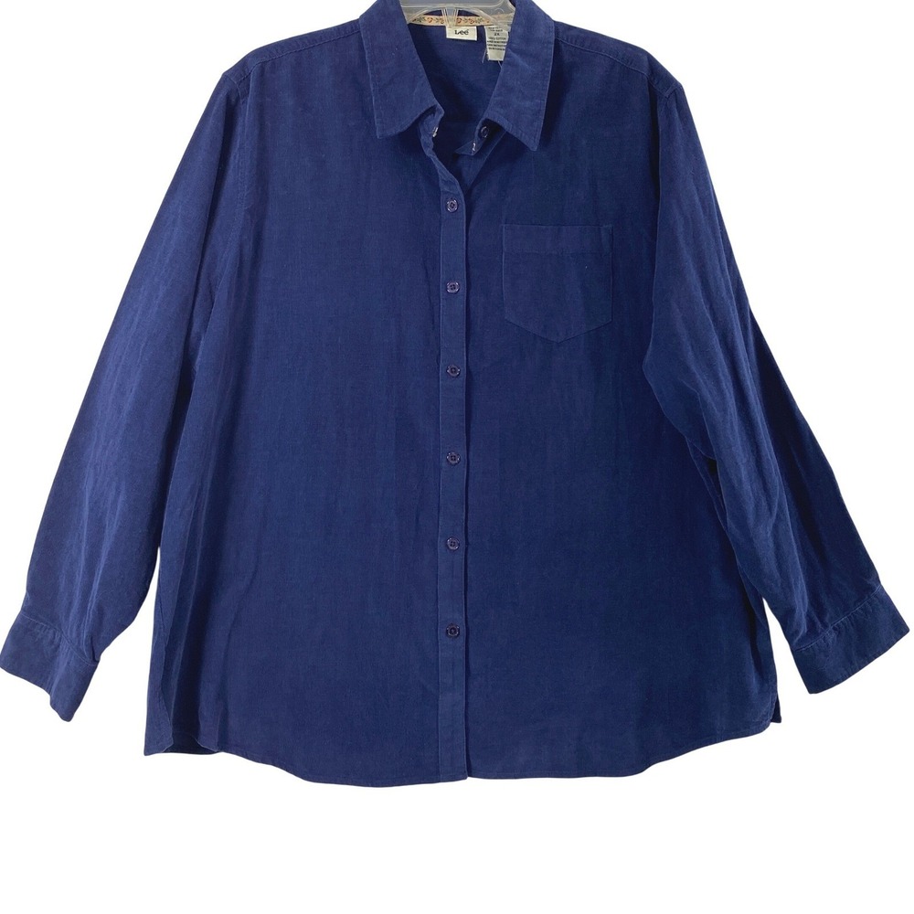 Lee Corduroy Shirt Womens Plus Sz 2X Blue Button Up Shacket Long Sleeve Easy Fit